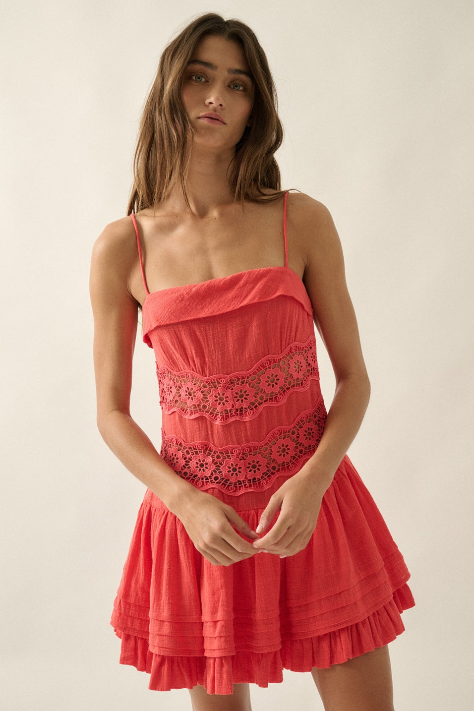 Cherry Drop-Waist Lace Mini Dress