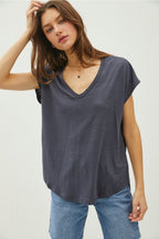 Raw Edge V Linen Tee