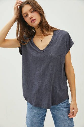 Raw Edge V Linen Tee