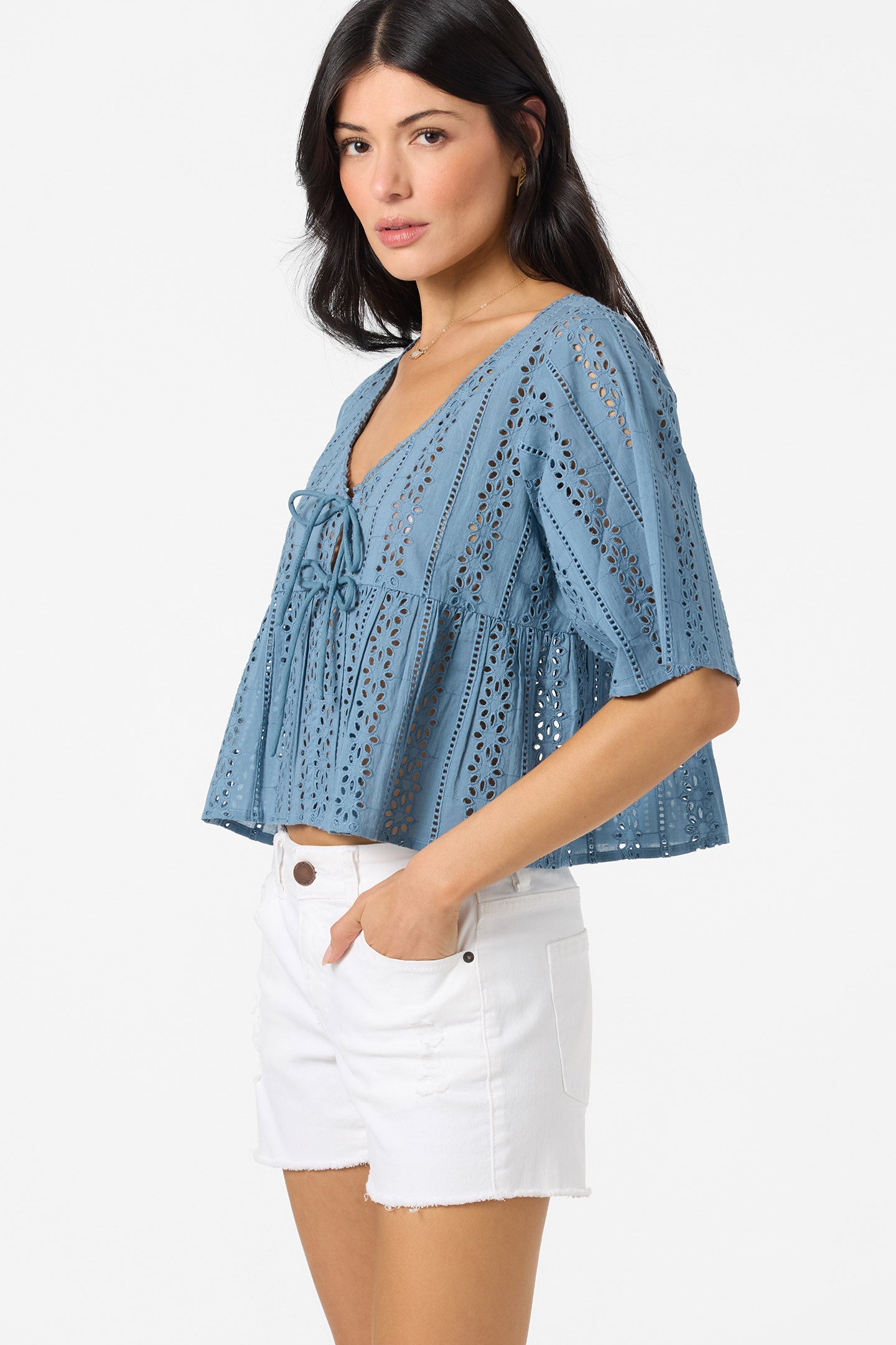Loni Provincial Blue Eyelet Top