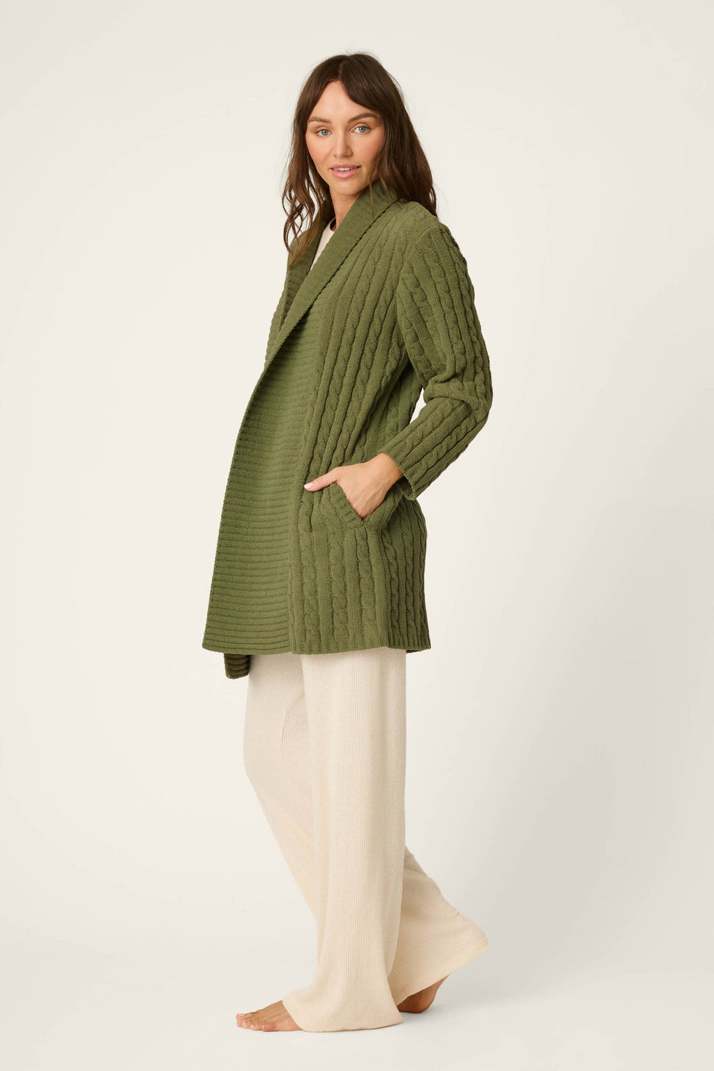 Cozy Cable Chenille Olivine Cardigan