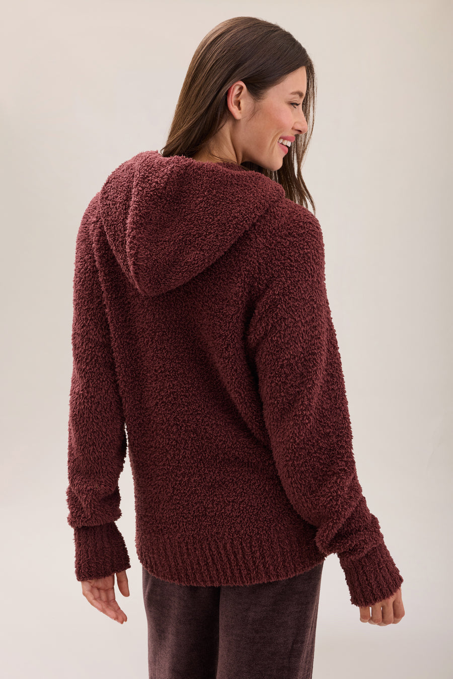 CozyChic Deep Garnet Relaxed Zip-Up Hoodie