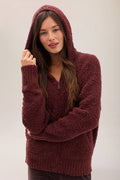 CozyChic Deep Garnet Relaxed Zip-Up Hoodie