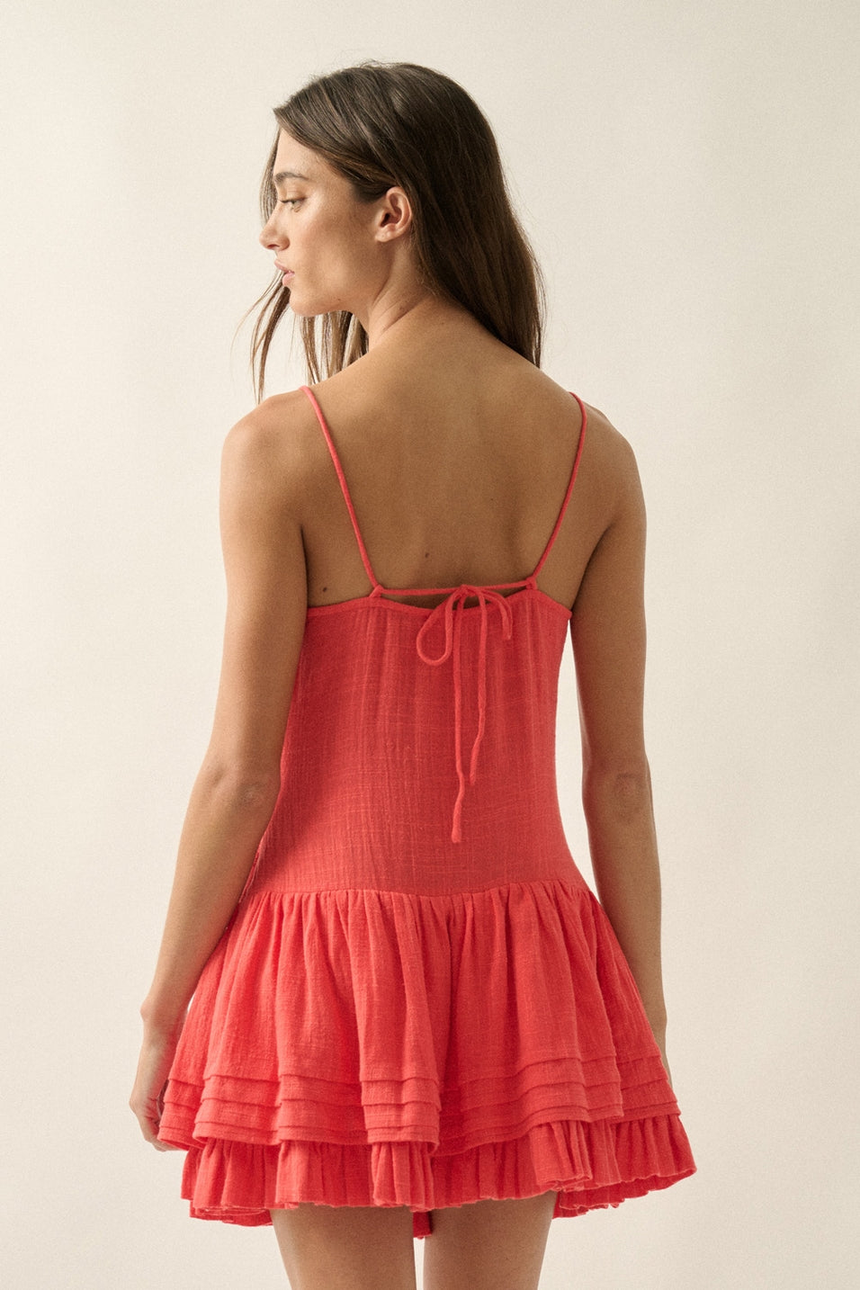 Cherry Drop-Waist Lace Mini Dress