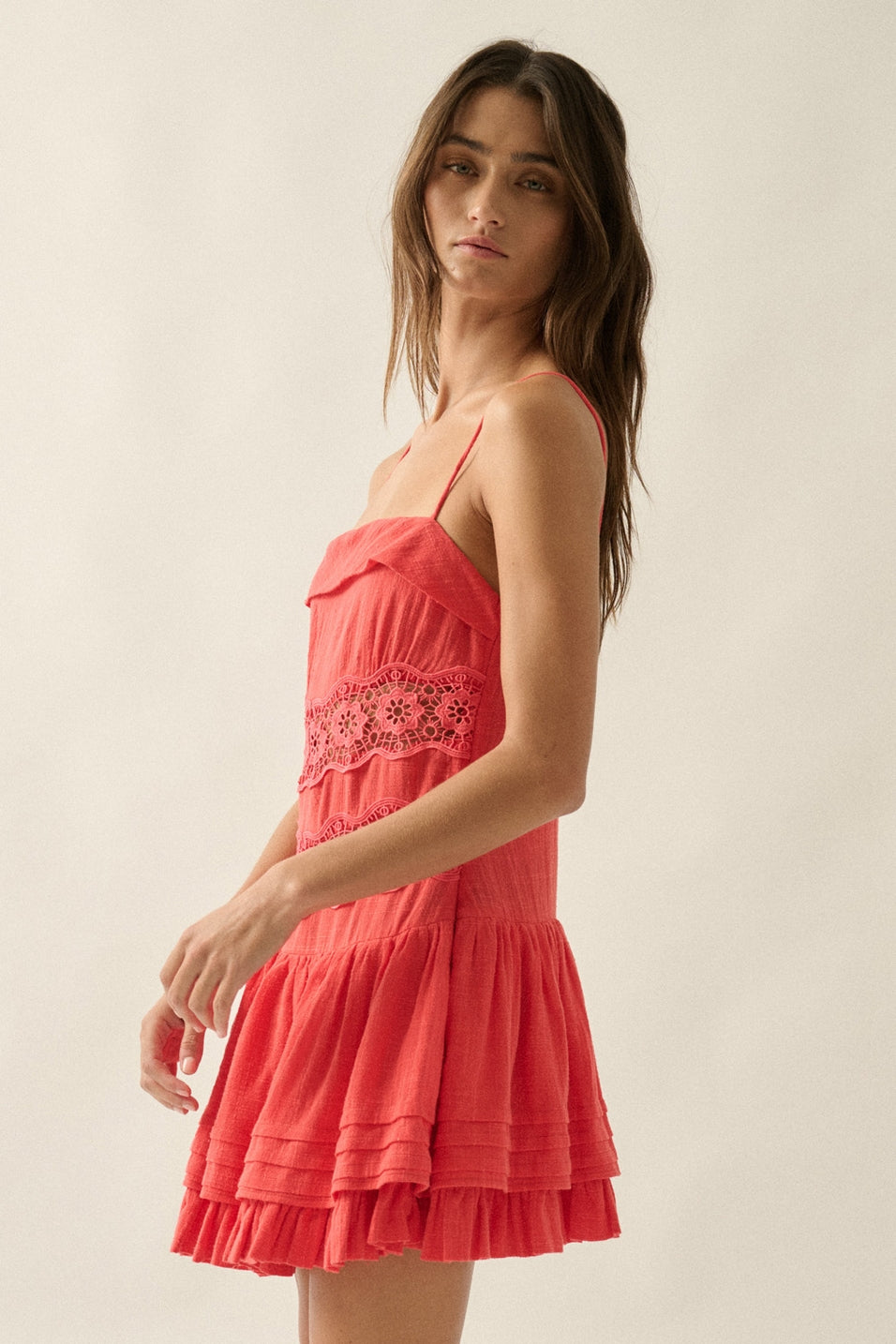 Cherry Drop-Waist Lace Mini Dress