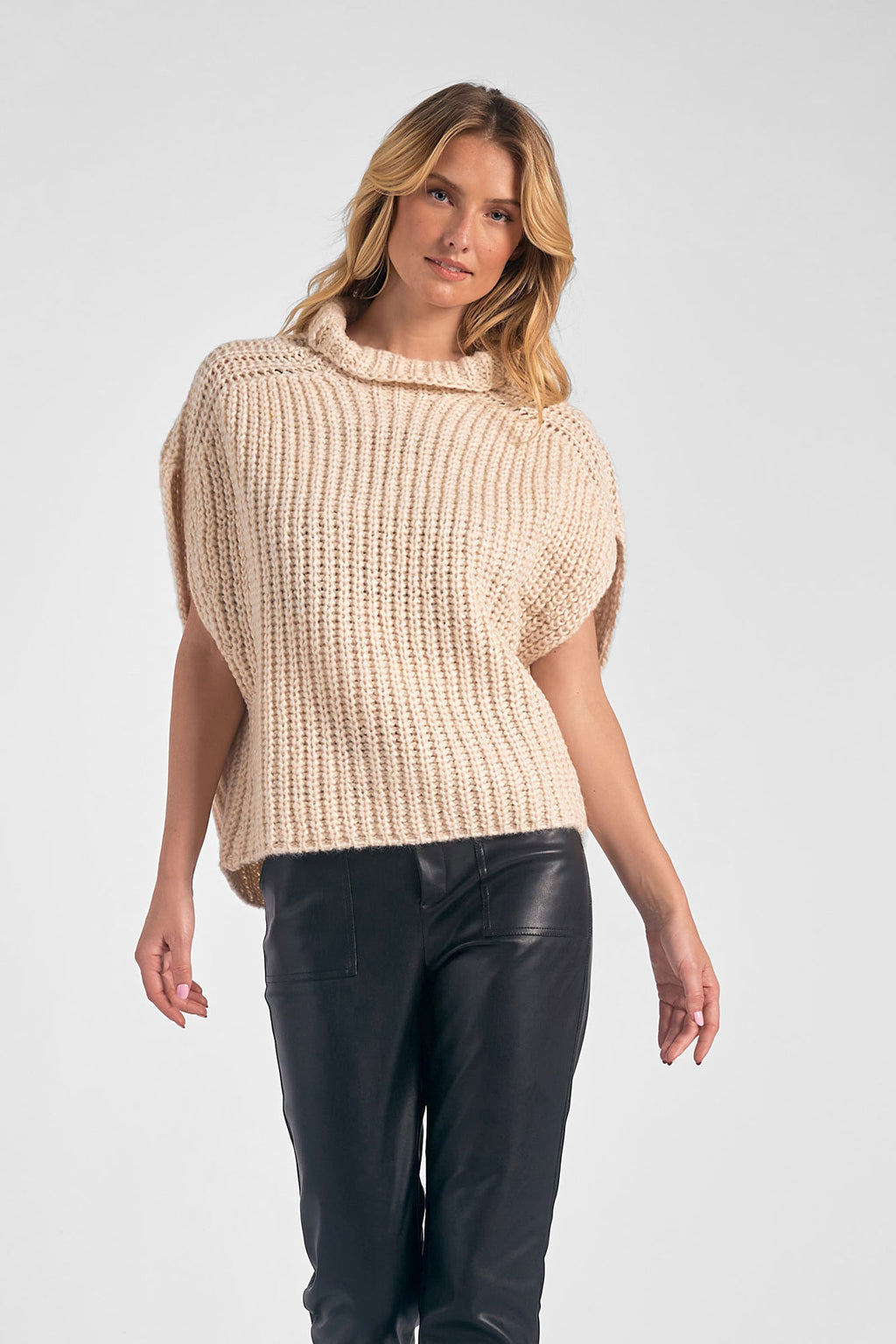 Short-Sleeve Turtleneck Sweater