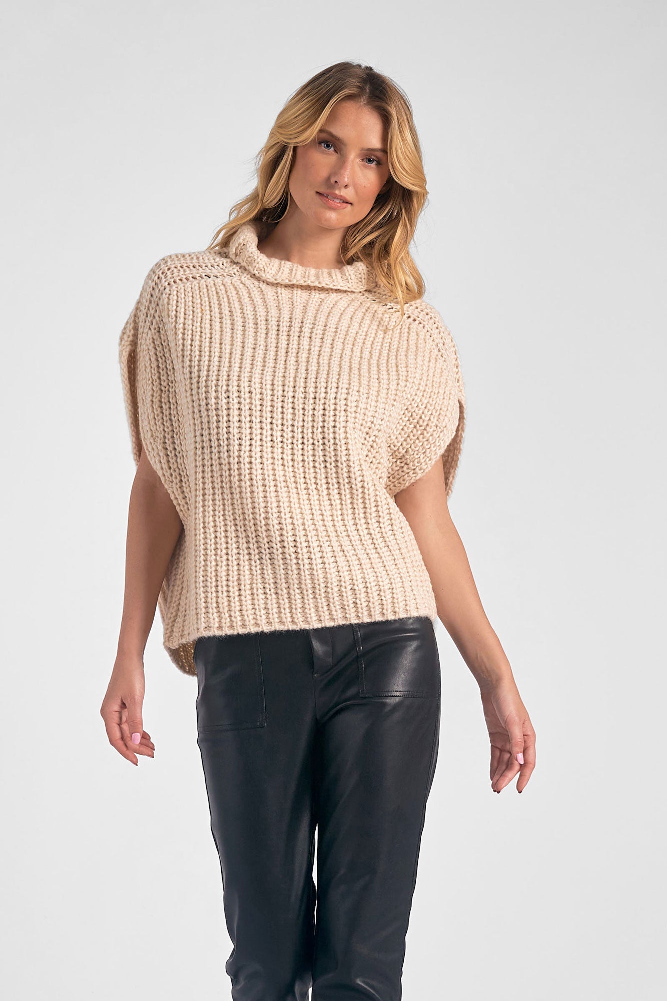 Short-Sleeve Turtleneck Sweater