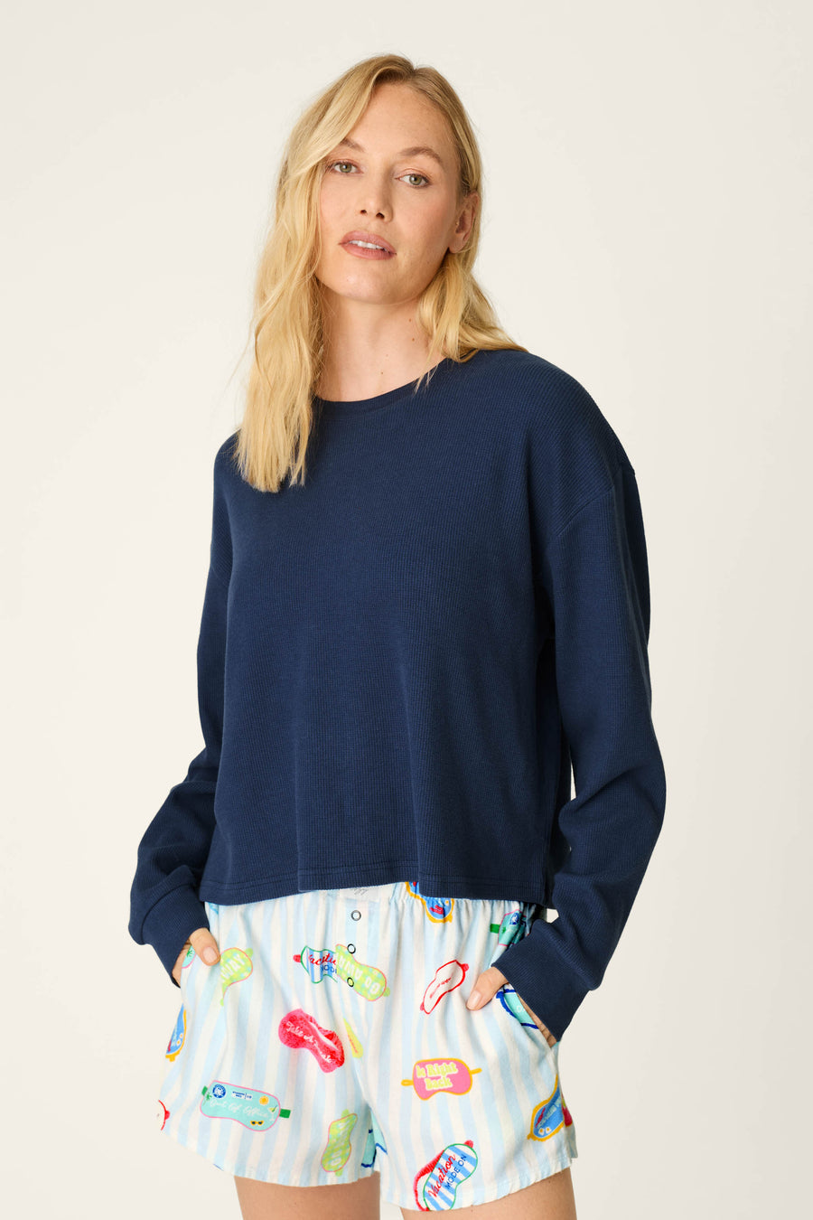 Blue Night Waffle Knit L/S Top