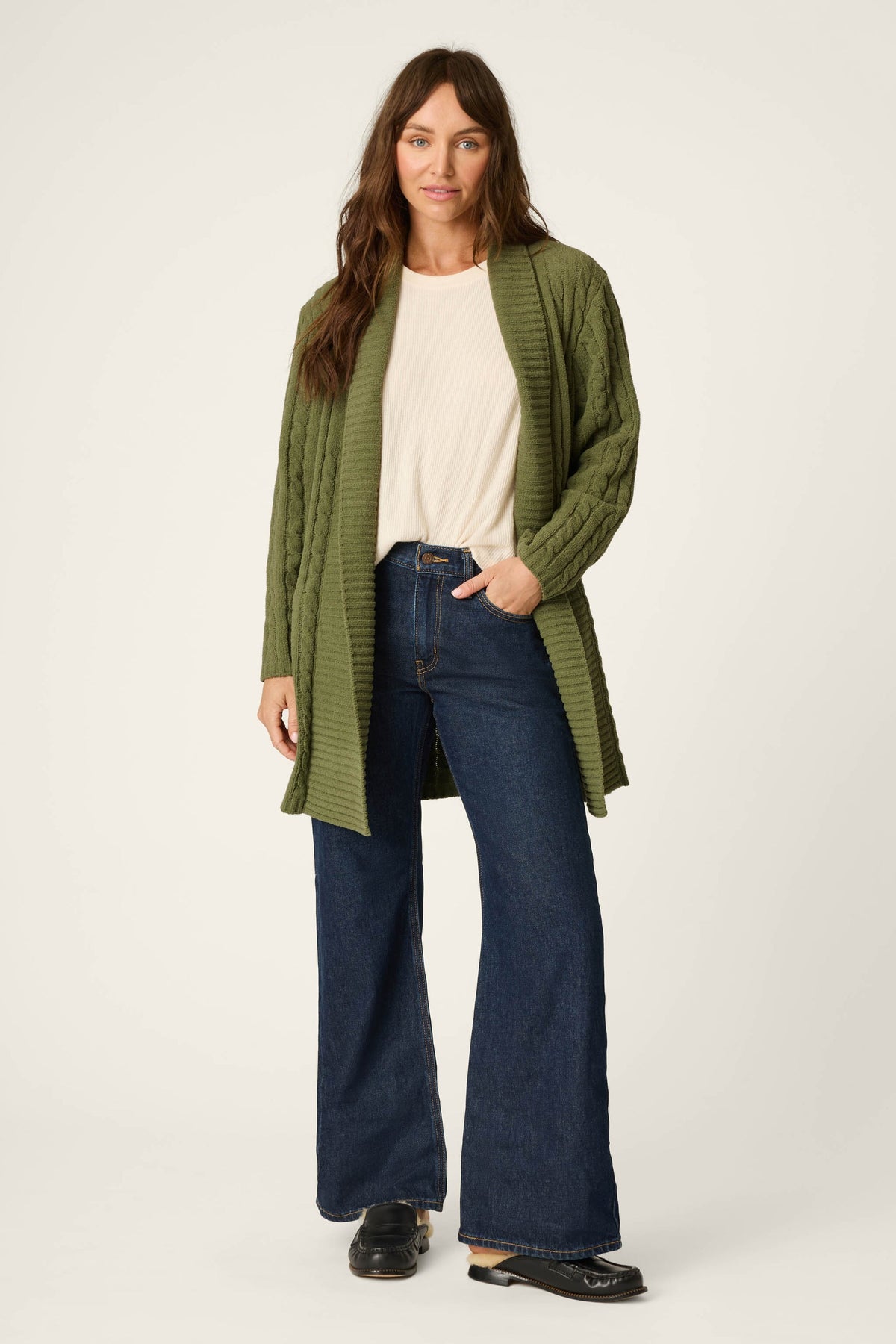 Cozy Cable Chenille Olivine Cardigan