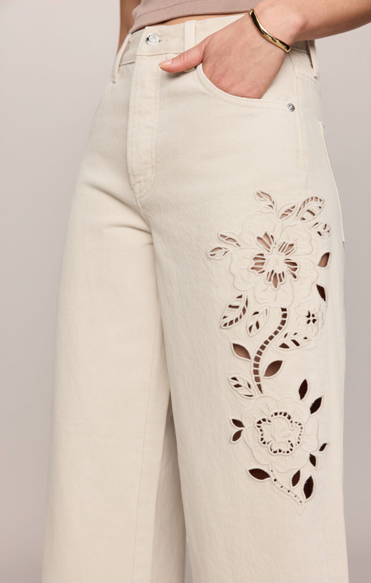 The Show Off Soapstone Eyelet Bowed Jeans