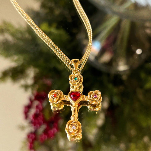 Dahlia Rose Cross Necklace