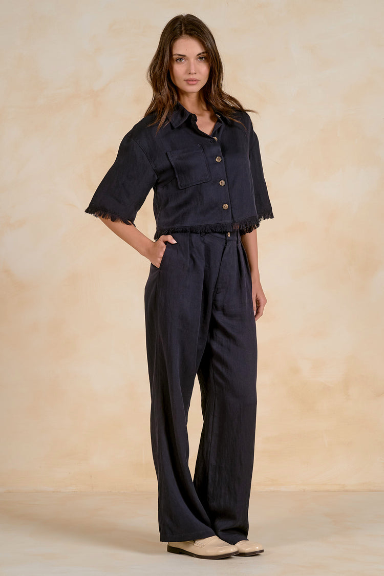 Lara Navy Button Top
