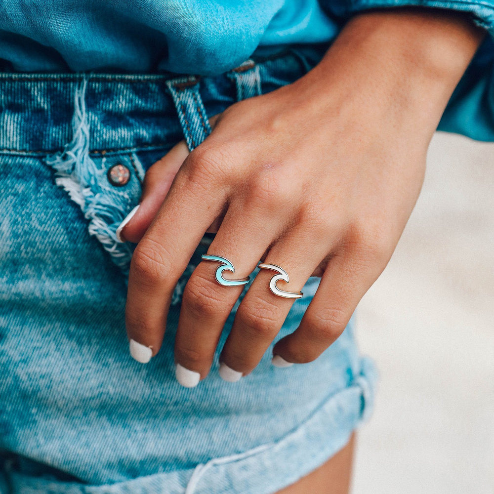 Silver Turquoise Enamel Wave Ring