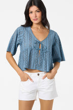Loni Provincial Blue Eyelet Top