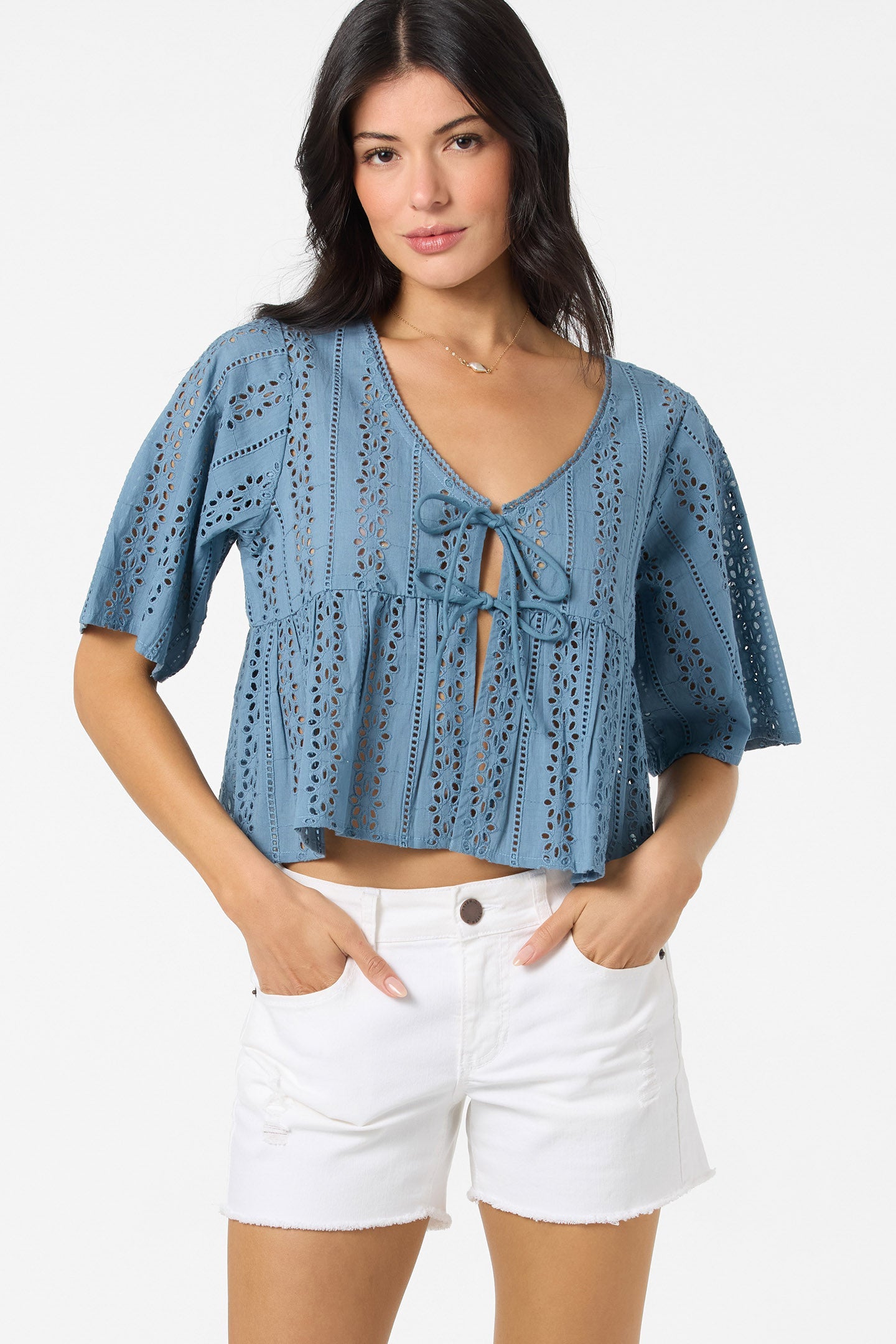 Loni Provincial Blue Eyelet Top