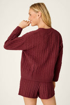 Cozy Cable Chenille Wine V Sweater