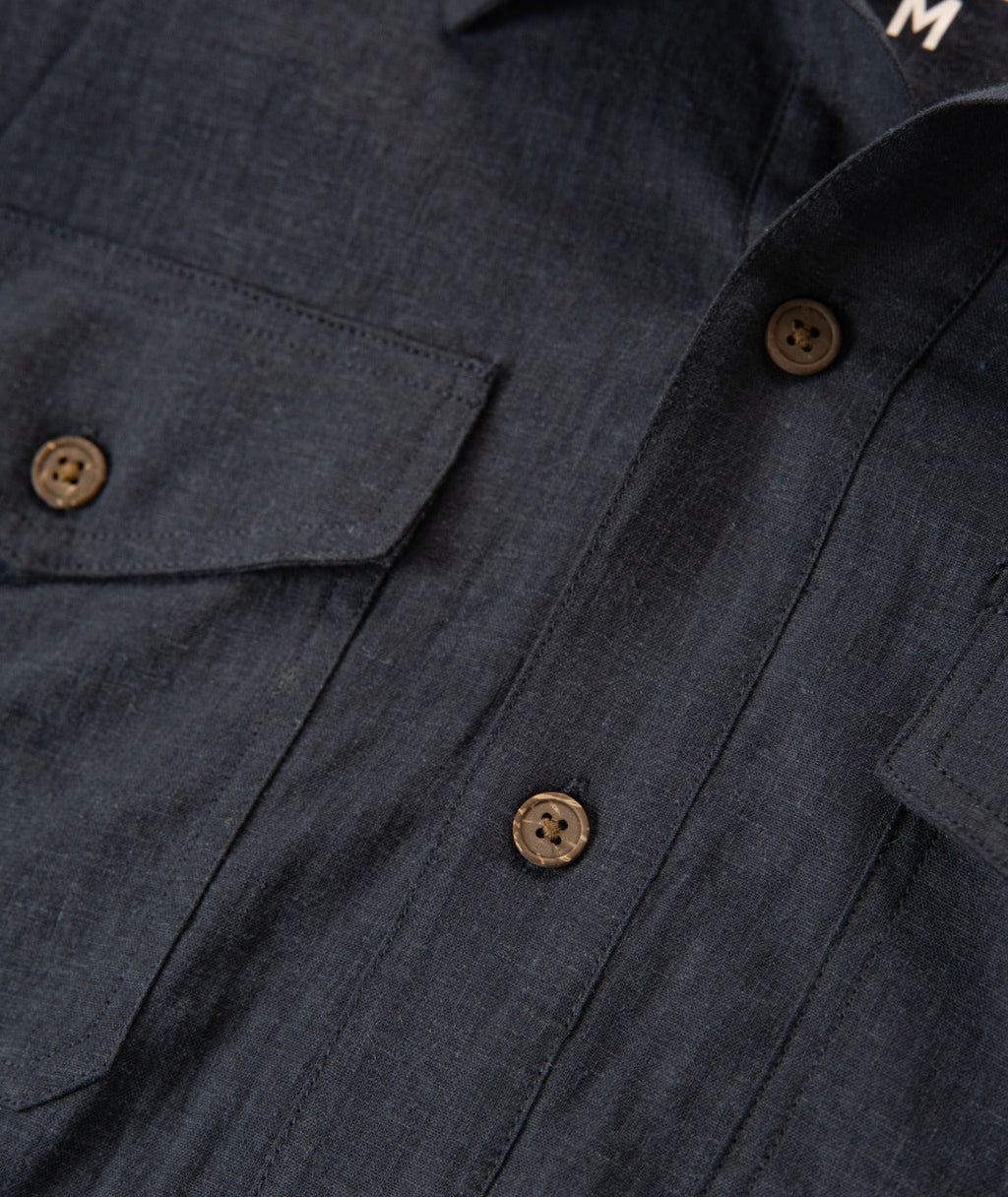 Noah Black Sand Linen Button-Up Shirt