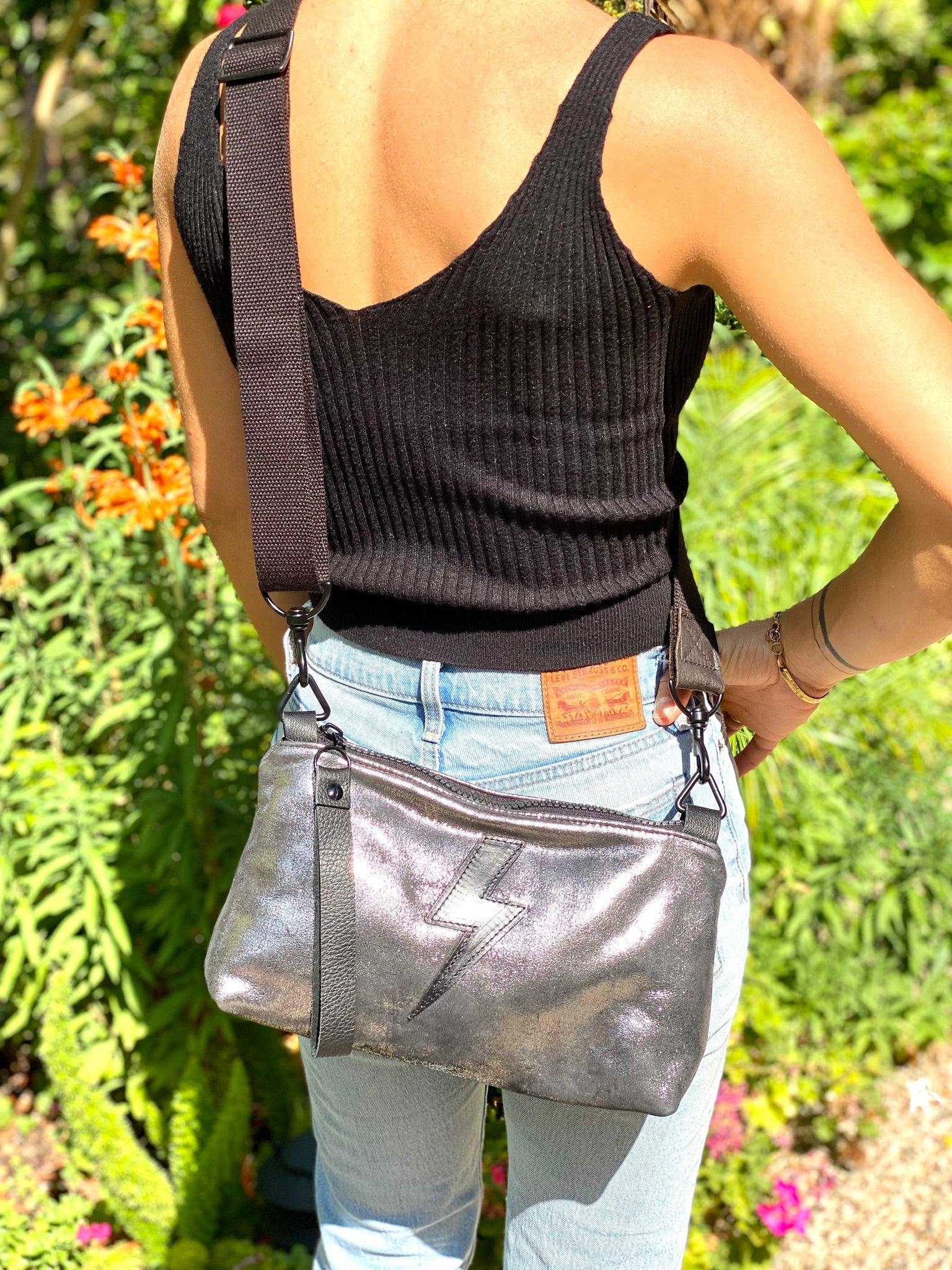 Nancy Metallic Lightning Bolt Crossbody