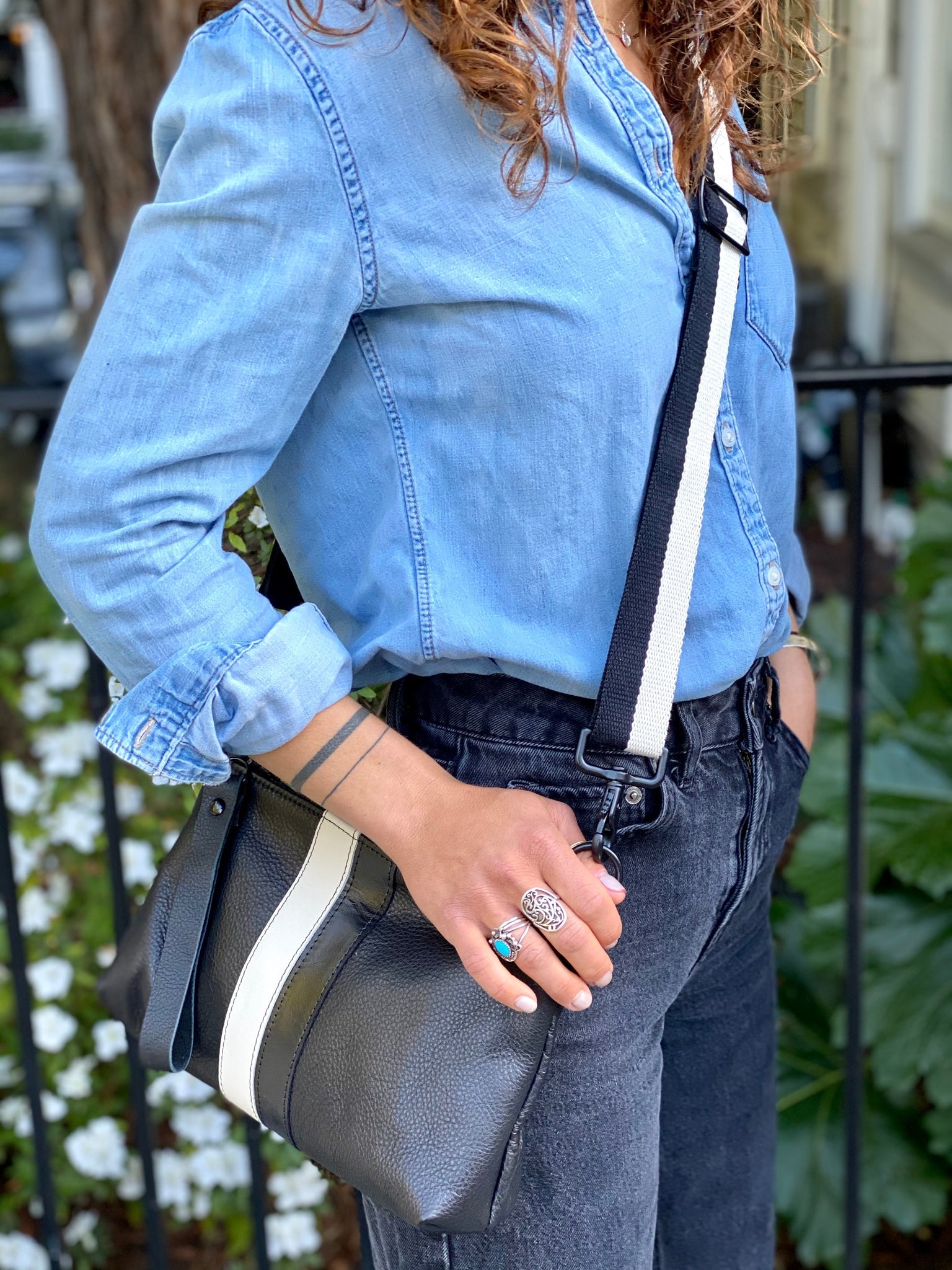 Nancy Black/Cream Stripe Crossbody