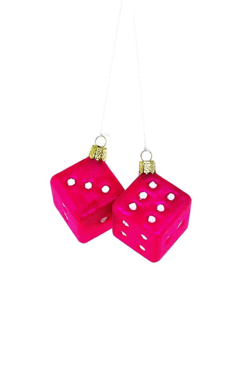 Fuzzy Pink Dice Ornament