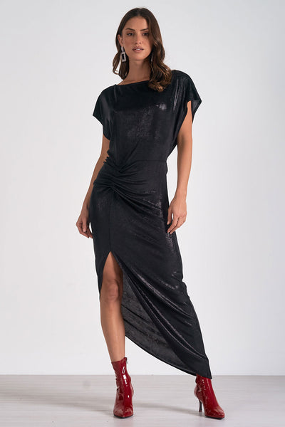 metallic cap sleeve dress Metallic Cap Sleeve Dress 10 f24-fl:bk\/teal