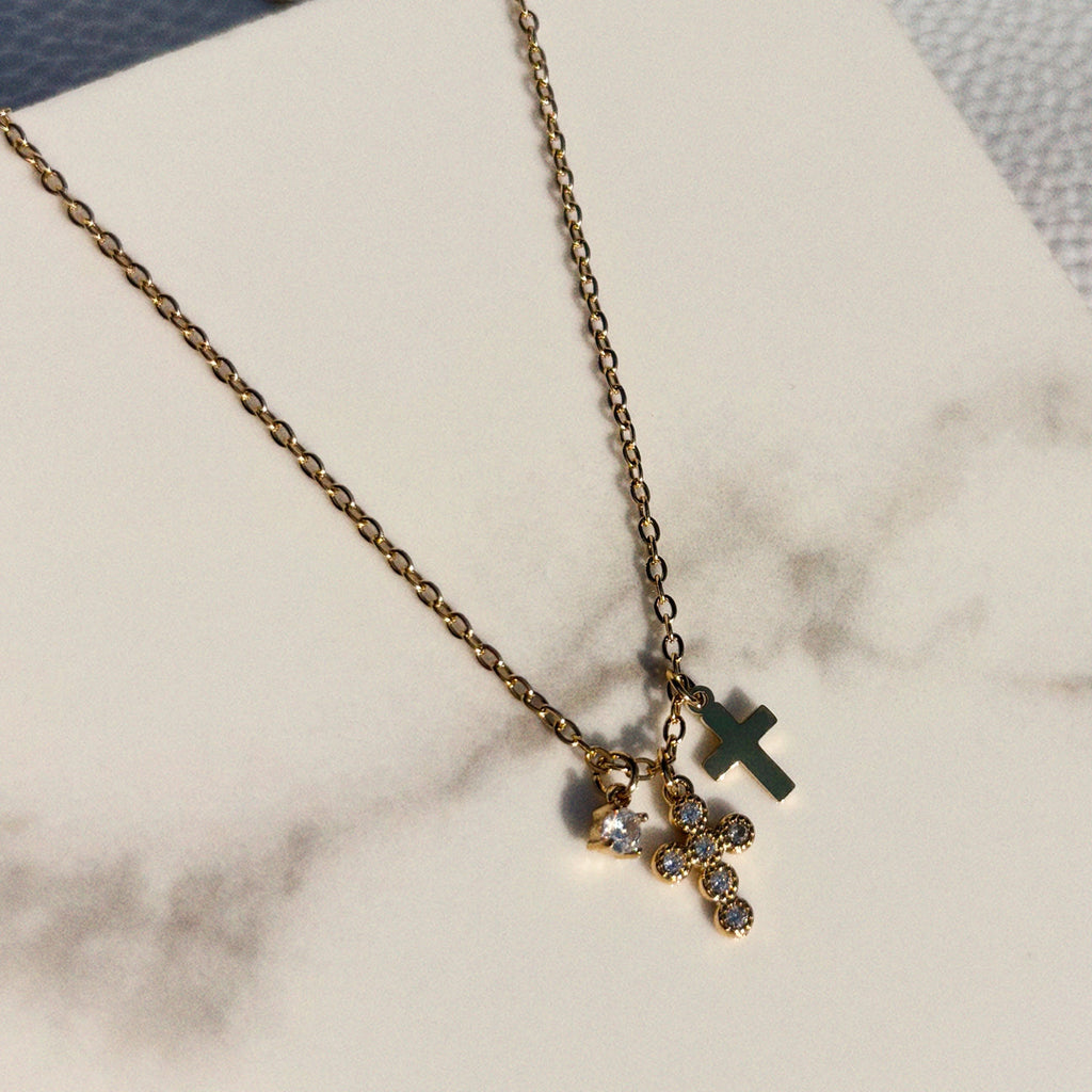 Cross Charm Trio Necklace