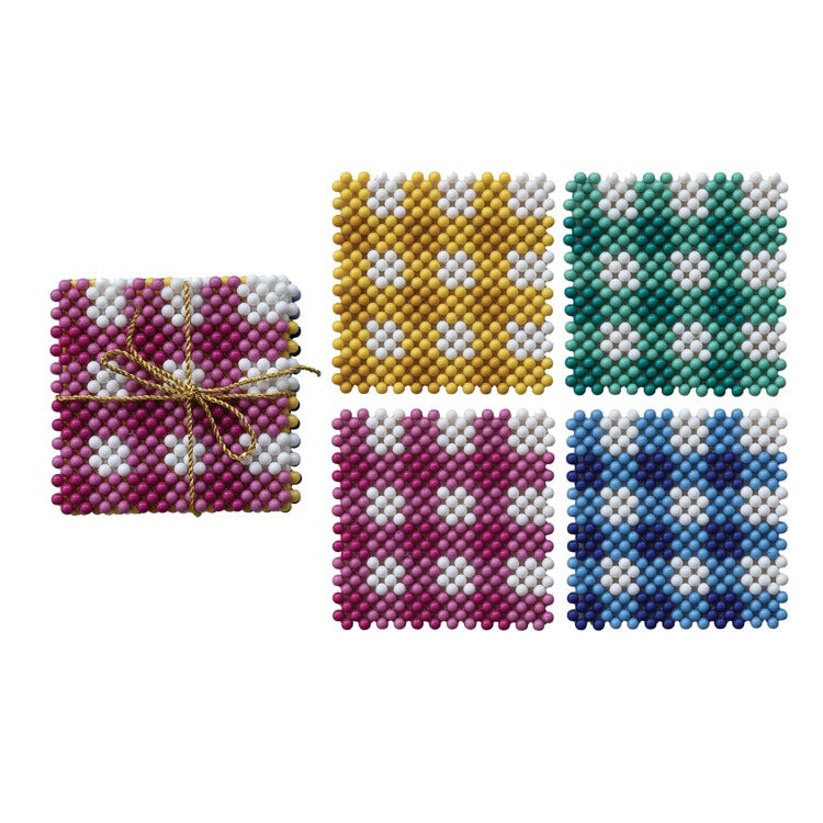 Beaded Gingham Coaster Set