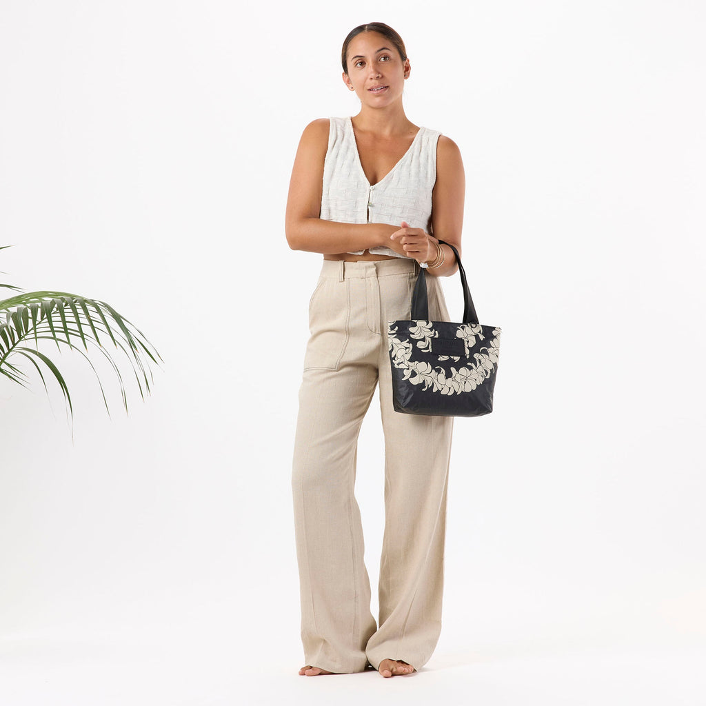 Plumeria Lei Sandstone Mini Tripper Tote