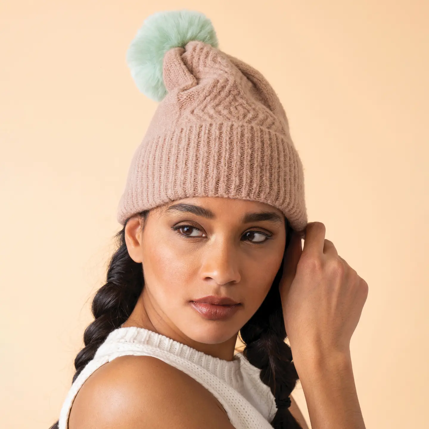 Ingrid Pom Pom Taupe Beanie