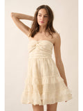 Cream Ruffle Embroidered Mini Dress