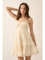 Cream Ruffle Embroidered Mini Dress