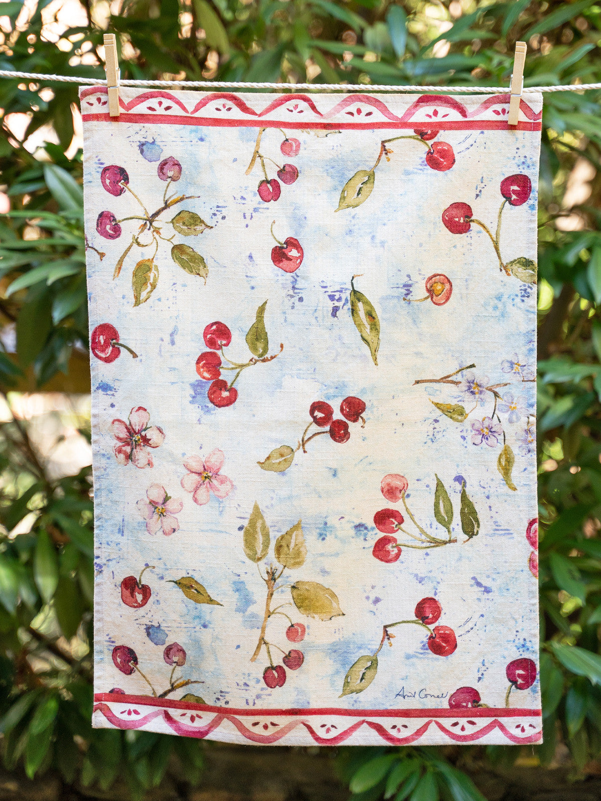 Cherry Cherry Watercolor Tea Towel
