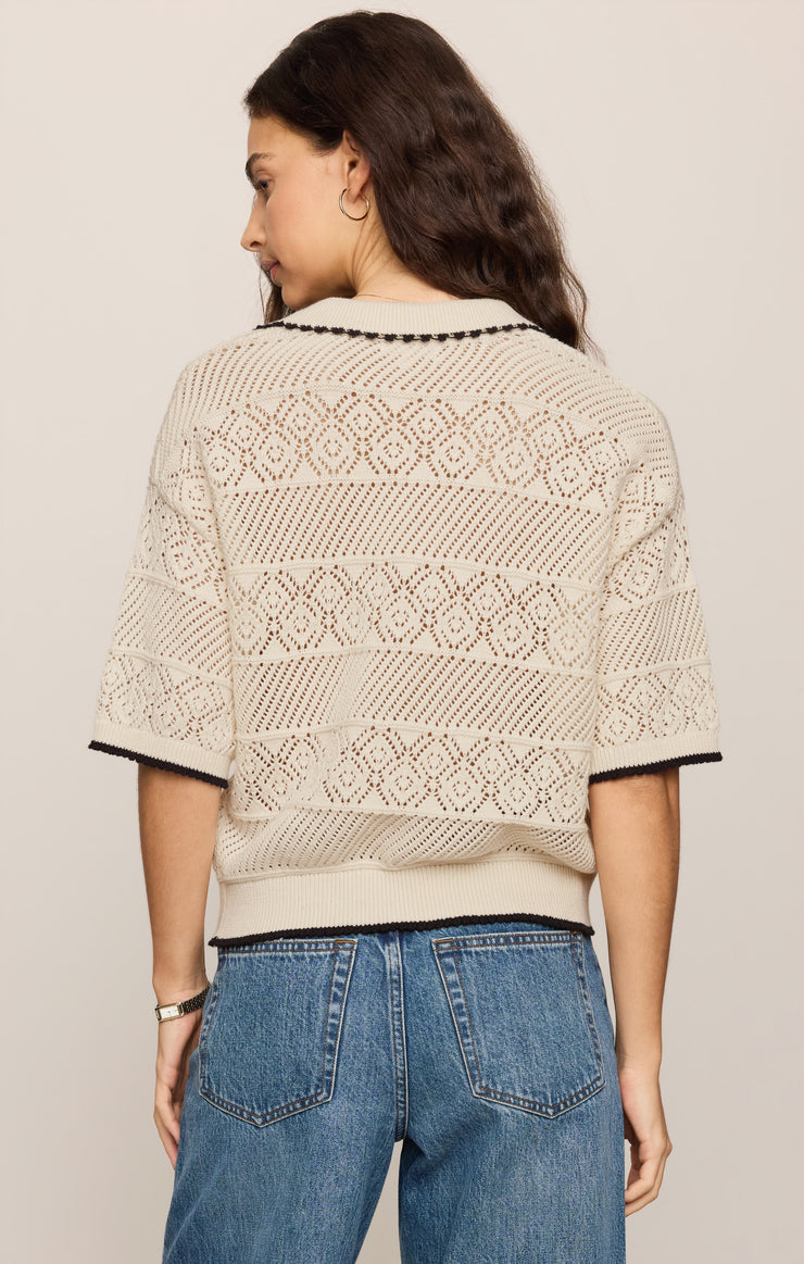 Denman Sandstone Crochet Polo Sweater