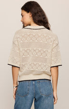 Denman Sandstone Crochet Polo Sweater