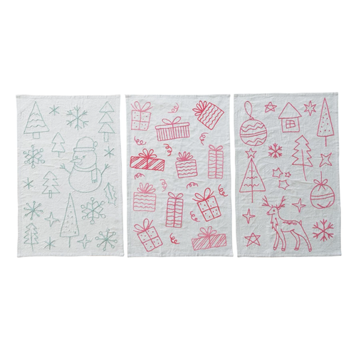 Holiday Embroidered Linen Tea Towel