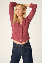 Pretty Stripes Pointelle Wine Cardigan