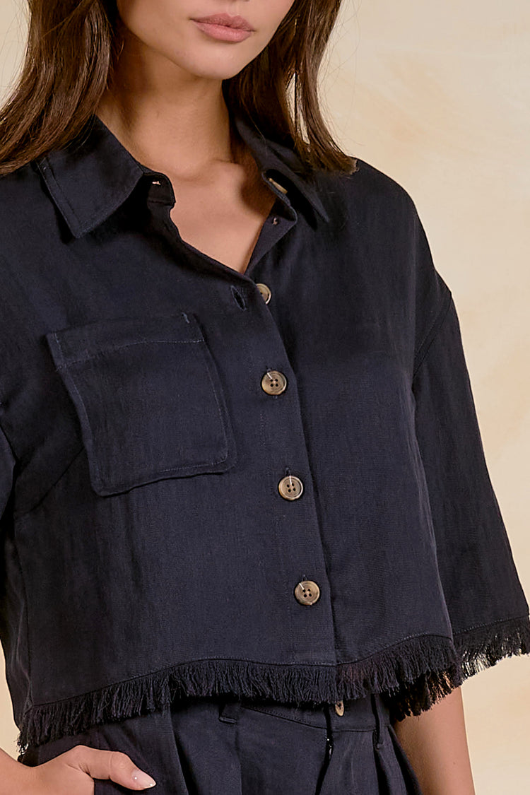 Lara Navy Button Top