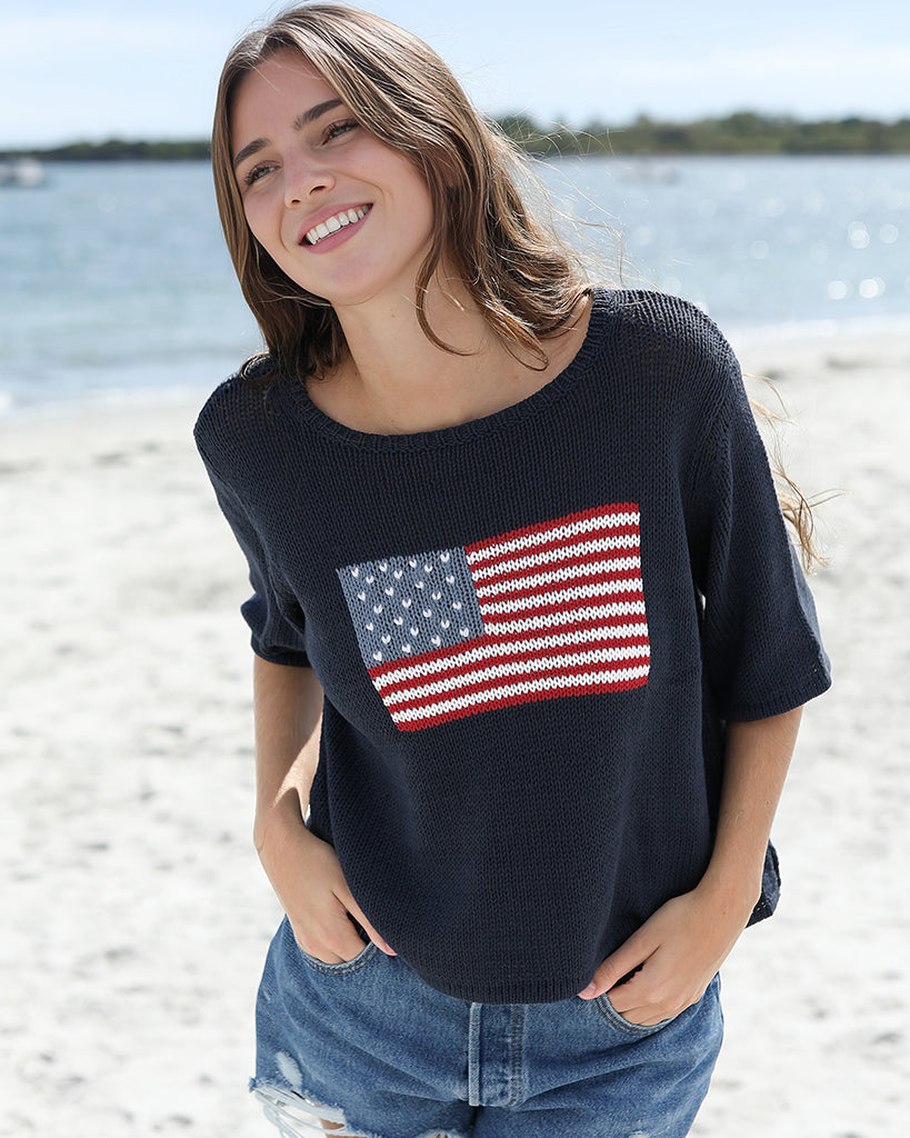 Flag Short-Sleeve Sleeve Sweater