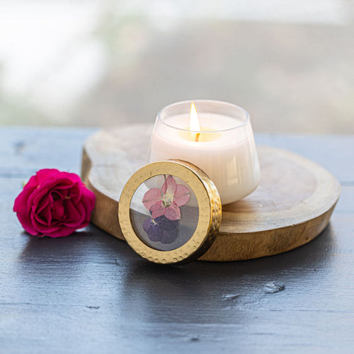 Blushing Rosewood Small Pressed Floral Candle