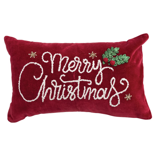 Merry Christmas Velvet Embroidered Pillow