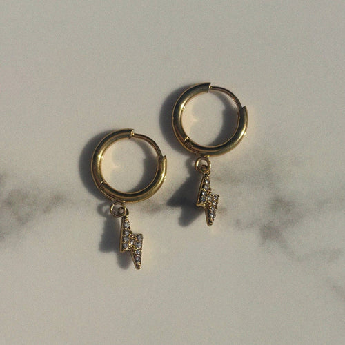 Lightning Bolt Pave Charm Huggies