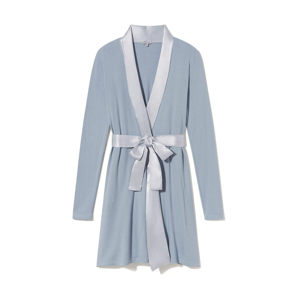 Elijah Morning Blue Satin Trim Robe