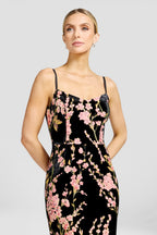 Giovanna Black Velvet Floral Gown