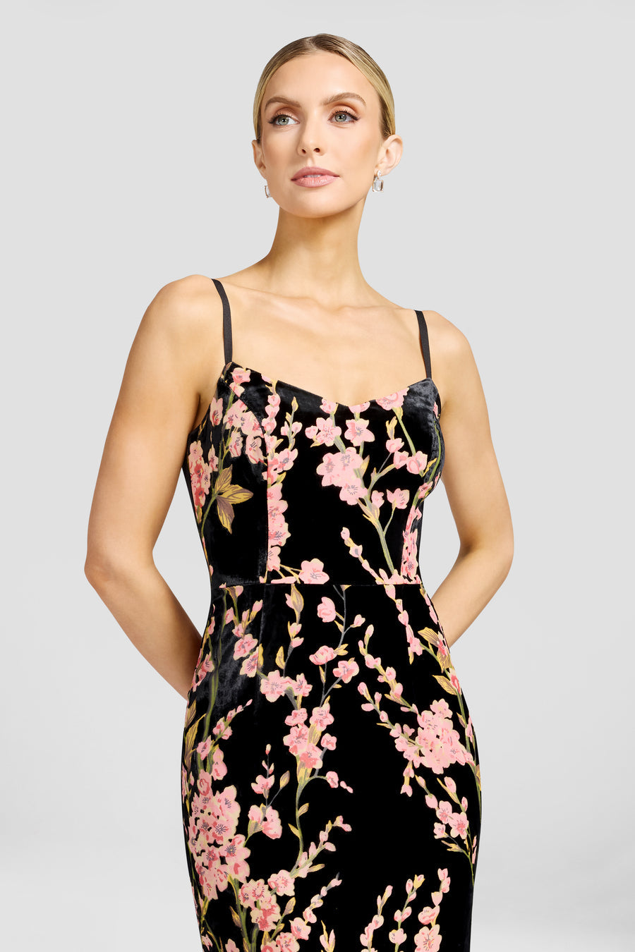 Giovanna Black Velvet Floral Gown