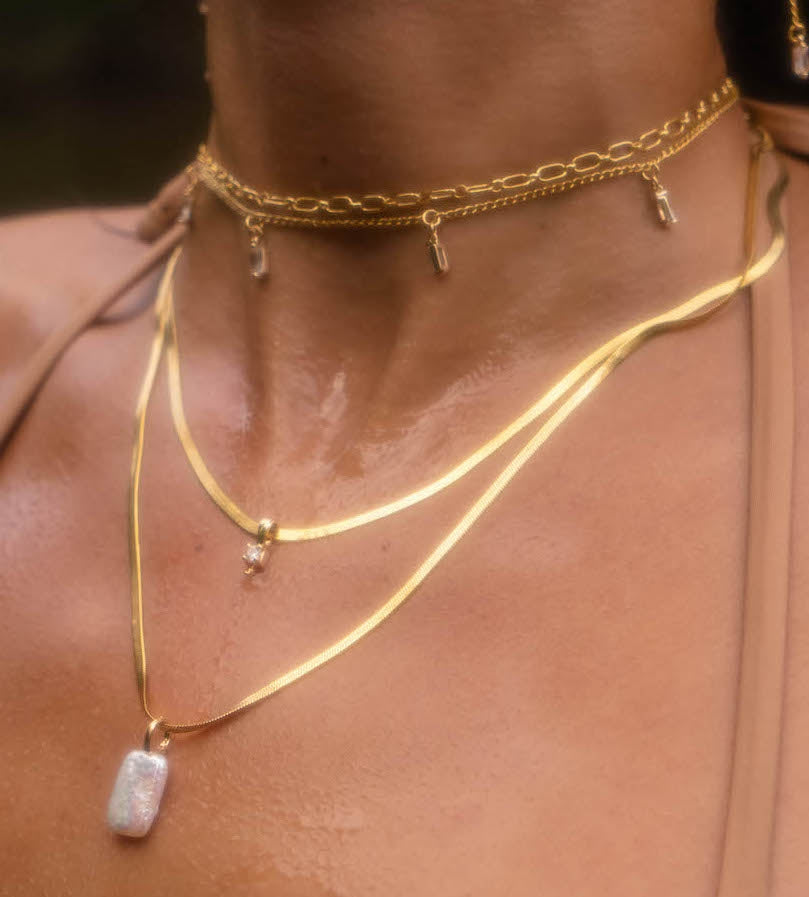 Devon Herringbone CZ Necklace