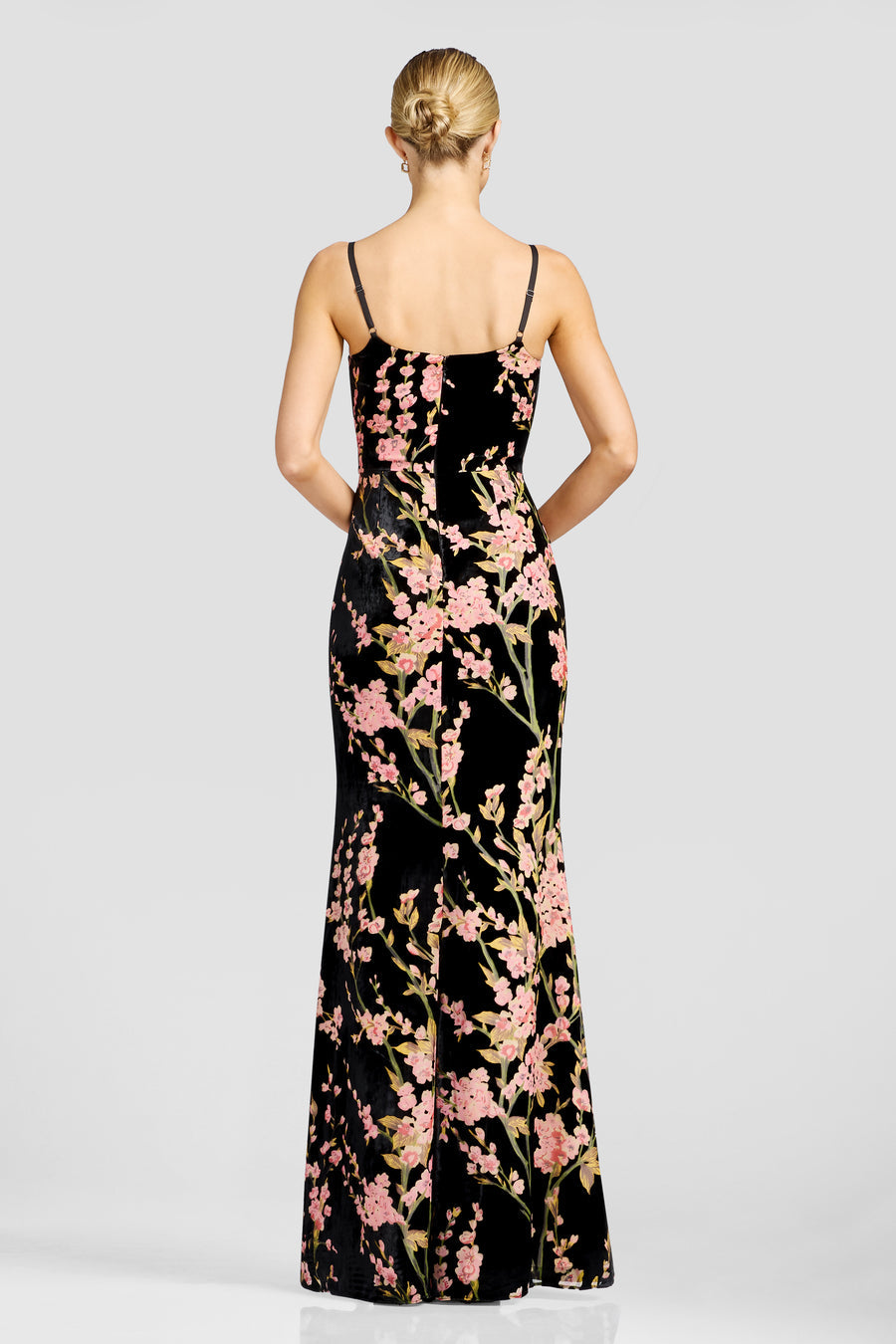 Giovanna Black Velvet Floral Gown
