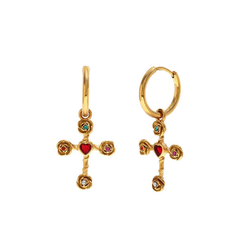 Dahlia Rose Cross Earrings