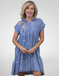 Melia Chambray Embroidered Mini Dress
