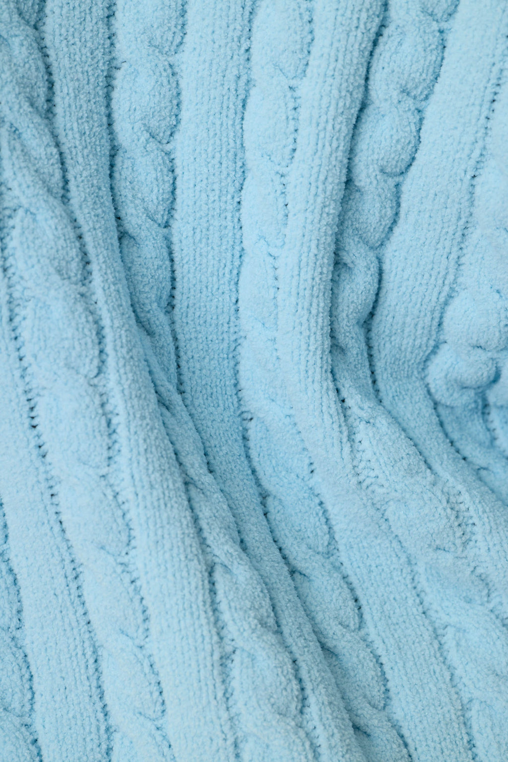 Cozy Cable Chenille Cloud Blue V Sweater