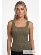 Lace Texture Square-Neck Tank